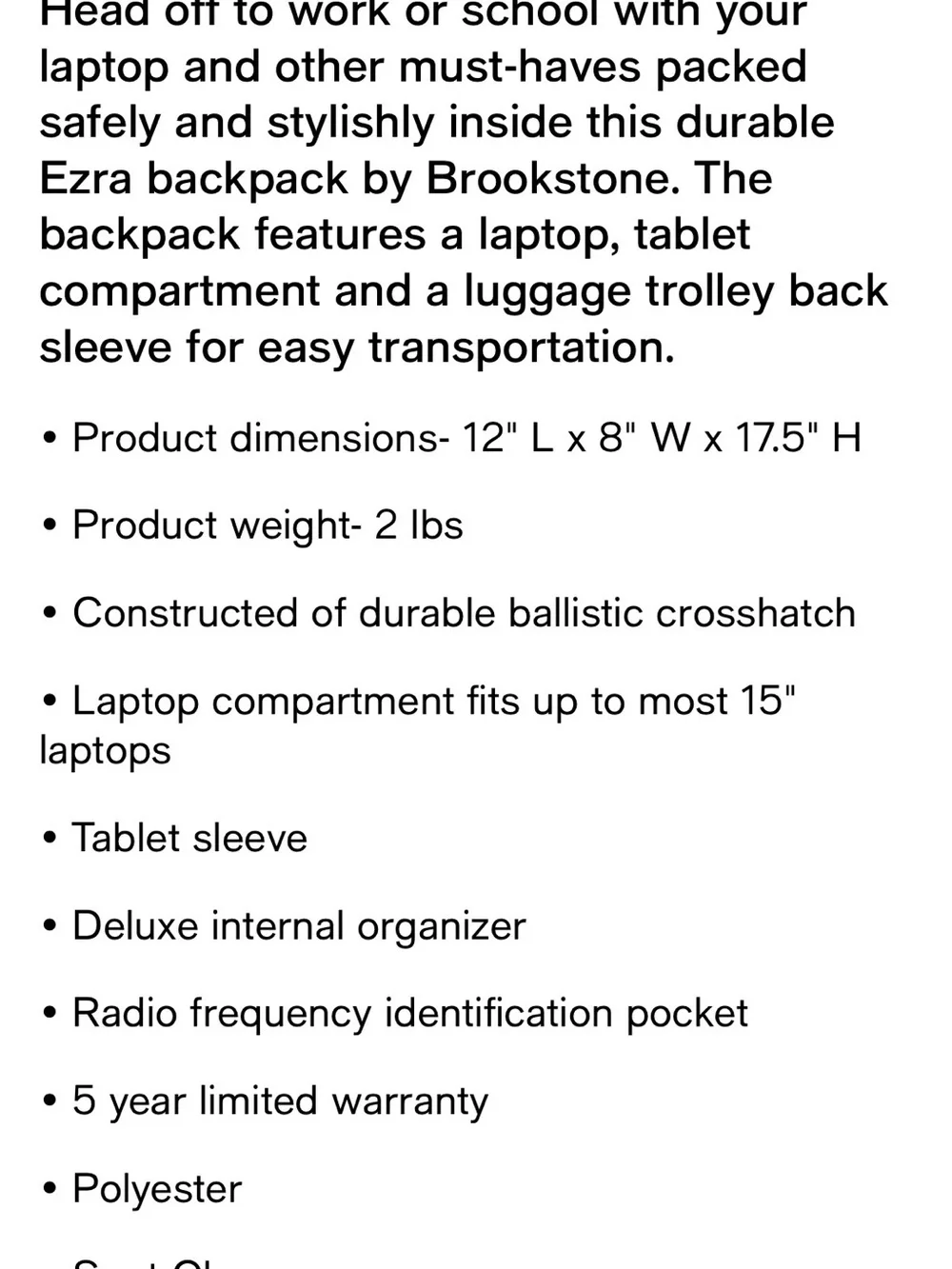 Brookstone Black Travel Backpack